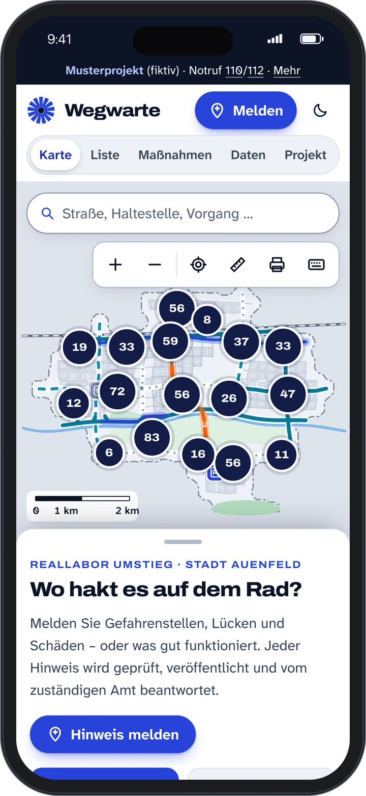 Wegwarte auf dem Handy: die Karte mit den Hinweisen zum Radverkehr